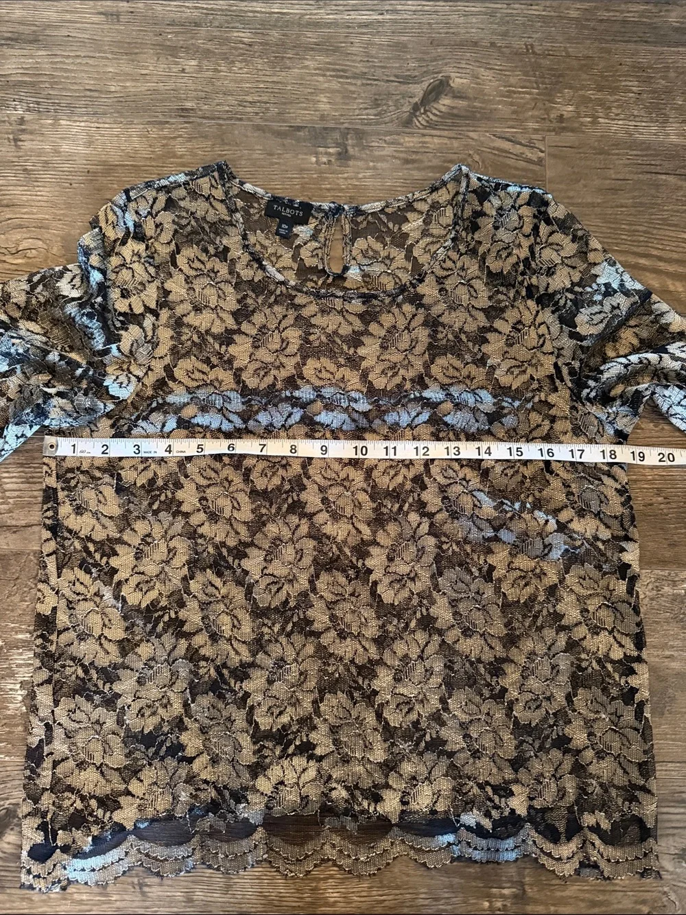 Talbots Black and Gold Floral Lace Sheer Blouse Size 10p